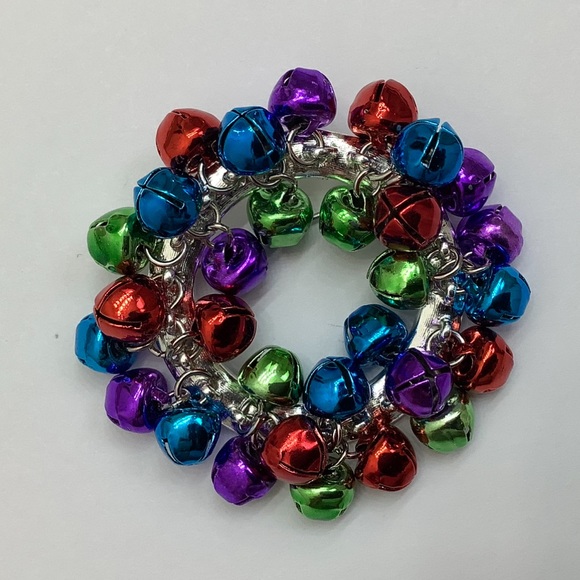 Multi Colored Christmas Bell Wreath Brooch - Picture 3 of 6